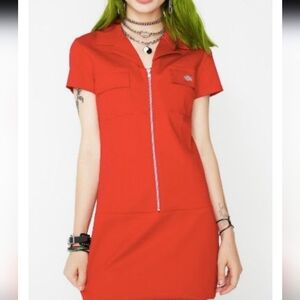 DICKIES Red Lightweight Zip Up Short Sleeve Dress Size Medium